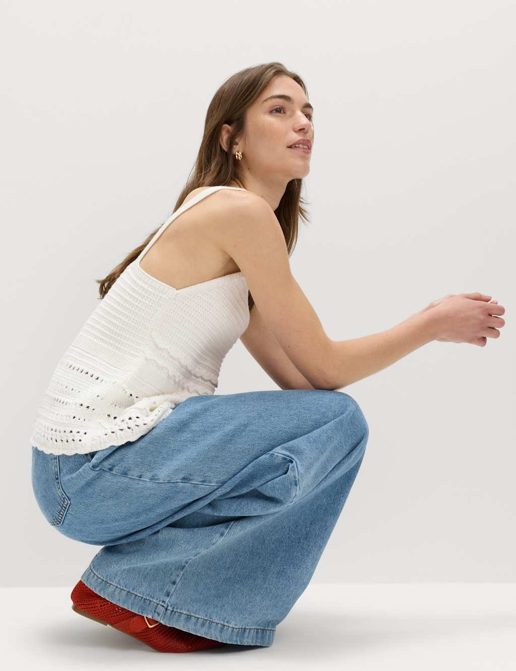 Marks & Spencer M&S Cotton Rich Textured V-Neck Knitted Vest Soft White - 4