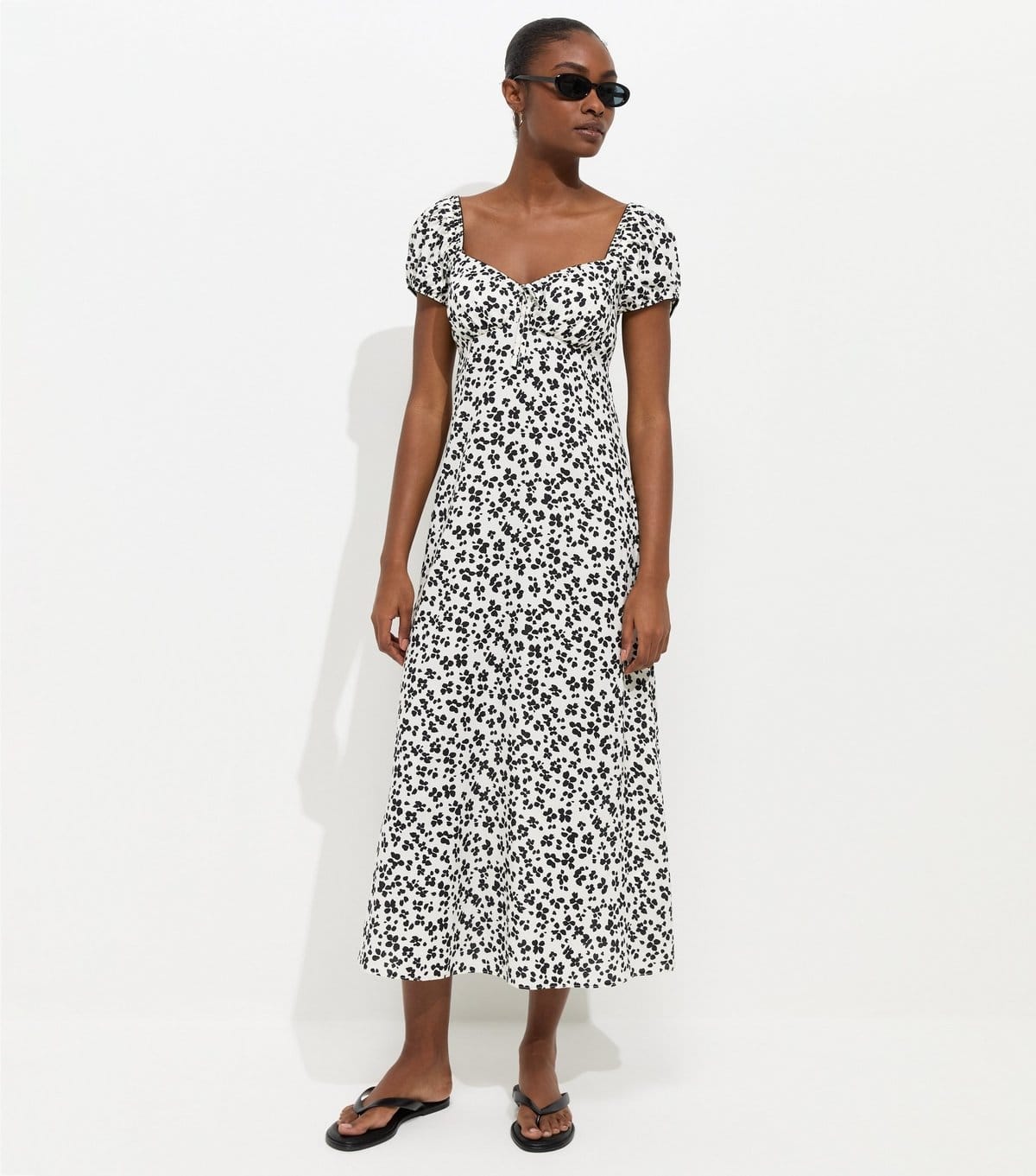 New Look Cream Floral Print Midi Dress