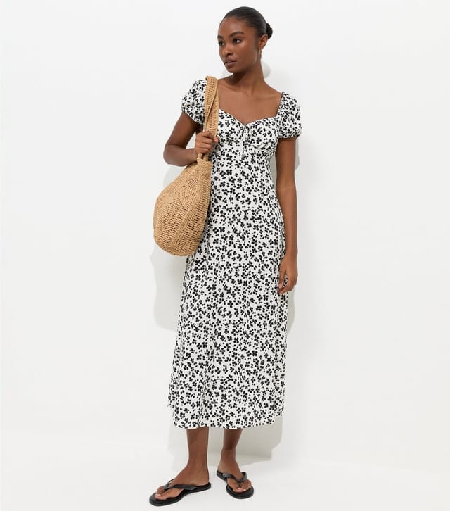 New Look Women's Cream Woven Floral Print Milkmaid Midi Dress New Look - 3