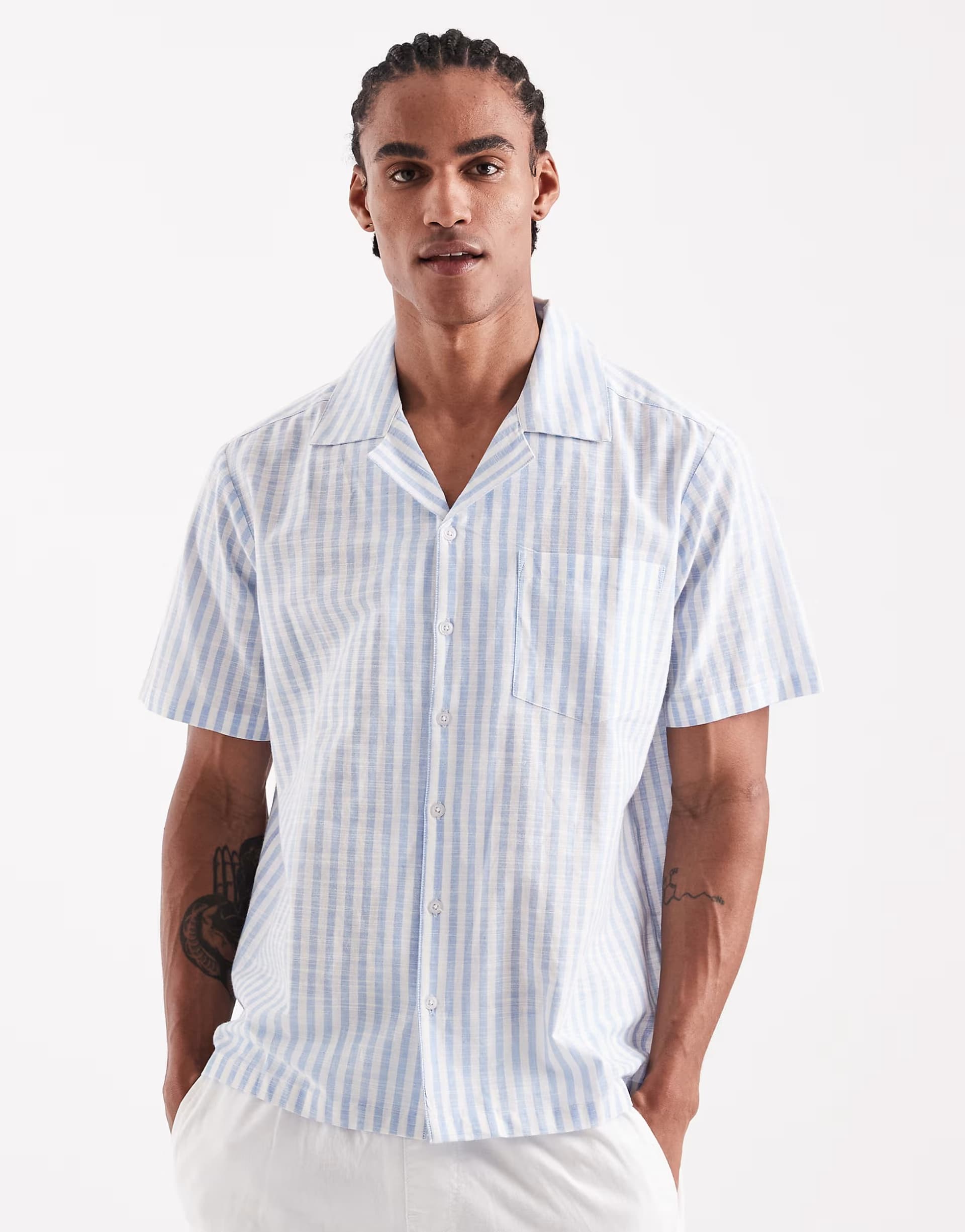 ASOS Sol Beach beach shirt in light blue stripe