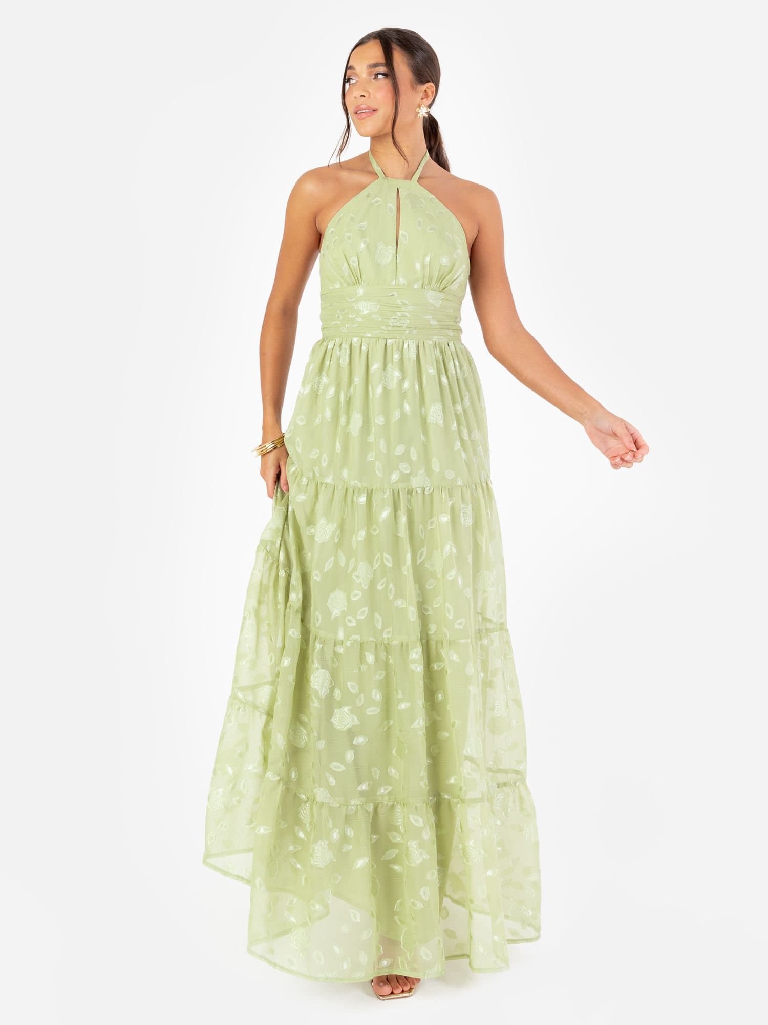 Maya Deluxe Maya Deluxe Women's Floral Self-Tie Halter Neck Maxi Dress in Mint