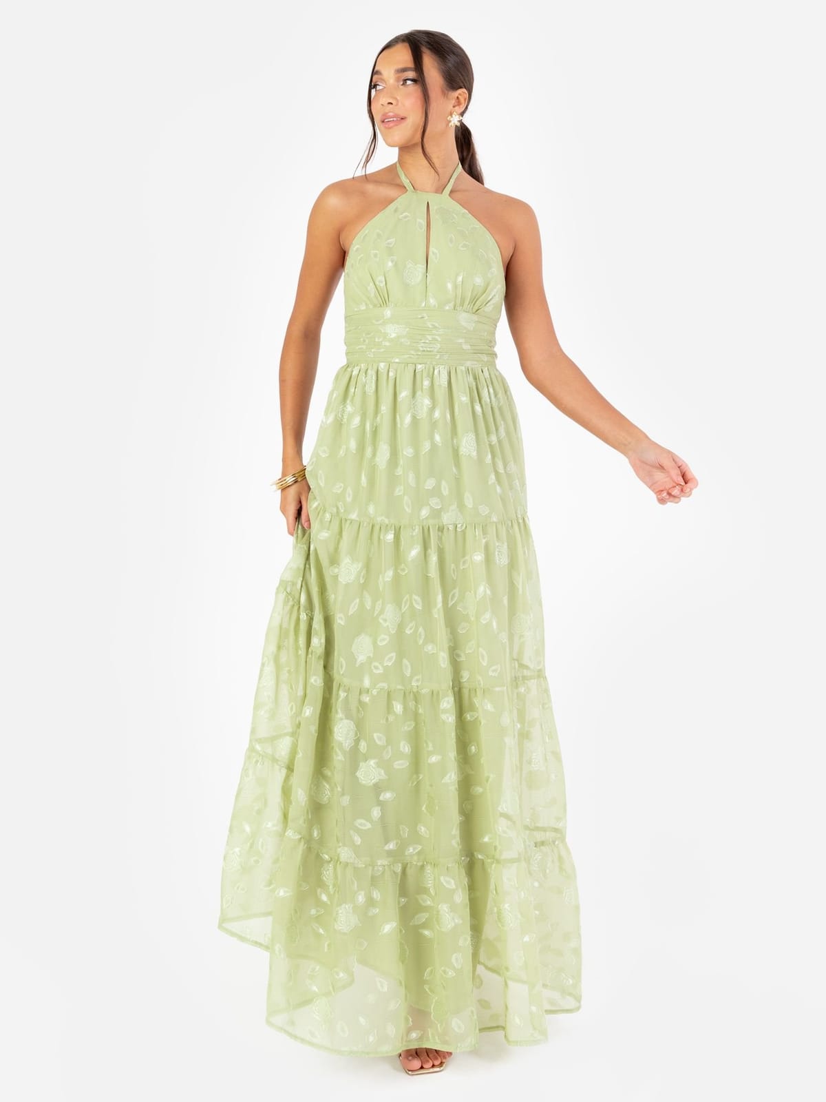 Maya Deluxe Maya Deluxe Women's Floral Self-Tie Halter Neck Maxi Dress in Mint - 1