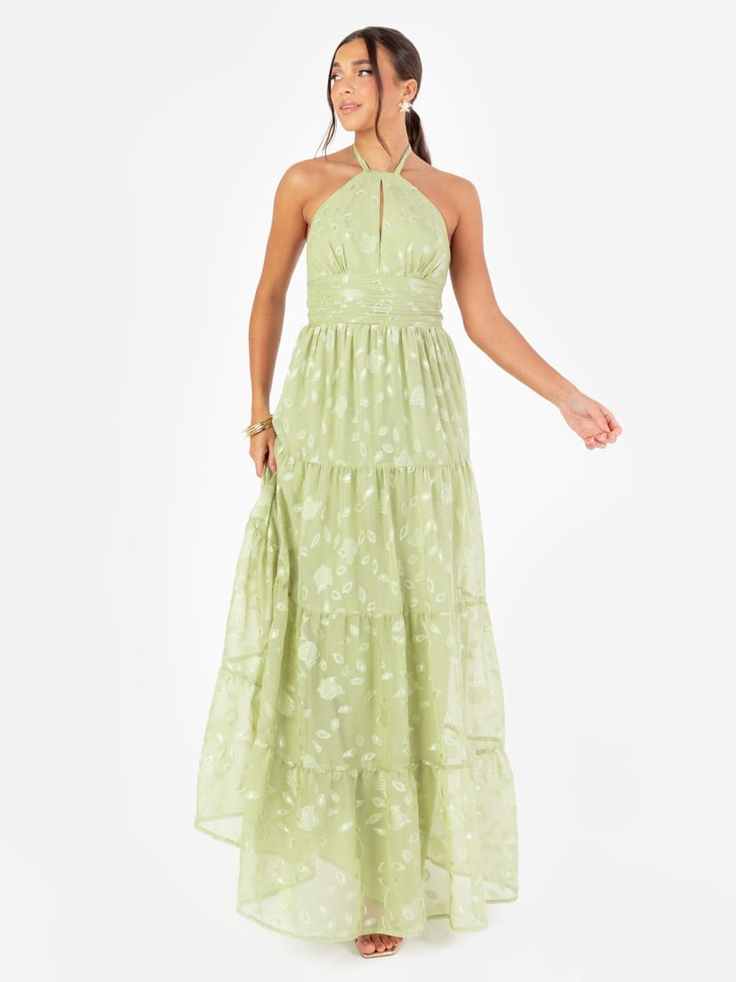 Maya Deluxe Maya Deluxe Women's Floral Self-Tie Halter Neck Maxi Dress in Mint - 1