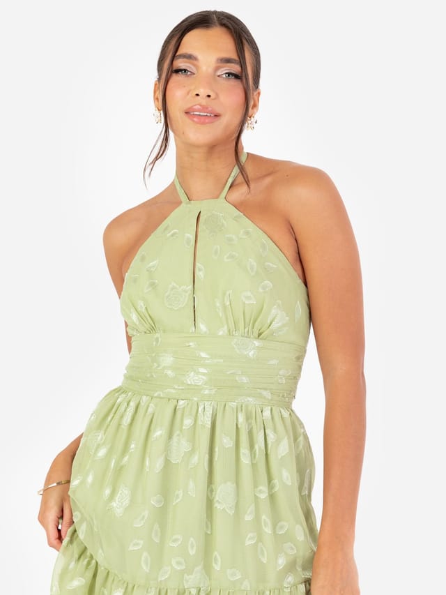 Maya Deluxe Maya Deluxe Women's Floral Self-Tie Halter Neck Maxi Dress in Mint - 2