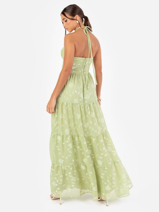 Maya Deluxe Maya Deluxe Women's Floral Self-Tie Halter Neck Maxi Dress in Mint - 3