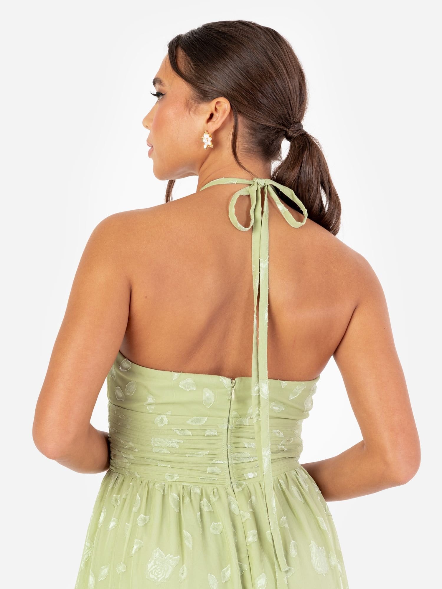 Maya Deluxe Maya Deluxe Women's Floral Self-Tie Halter Neck Maxi Dress in Mint - 4