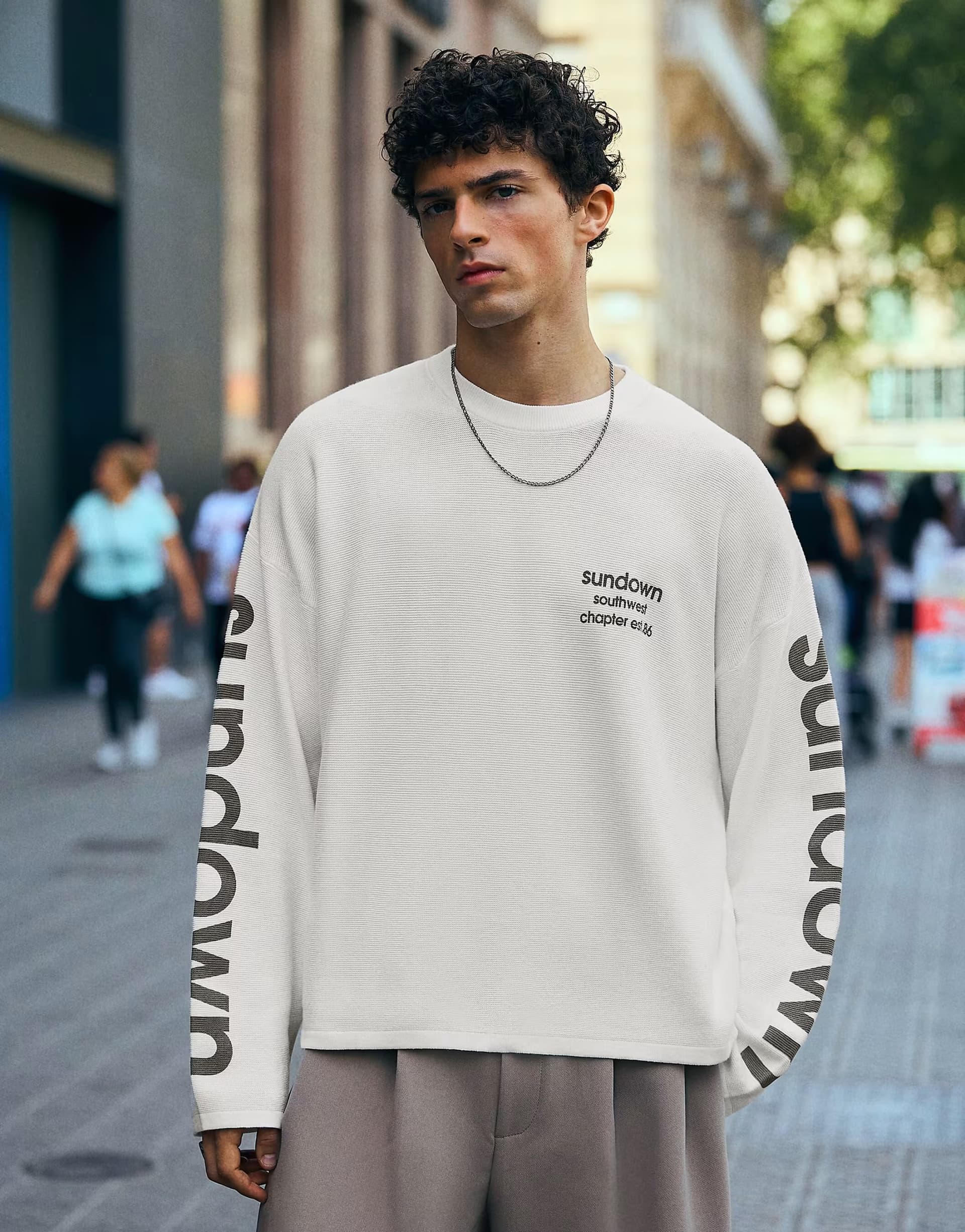 ASOS Bershka Textured print jumper in white