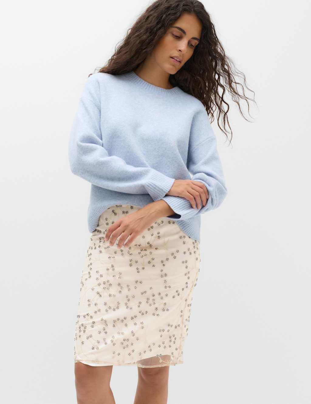 Marks & Spencer M&S Embellished Knee Length Skirt Ivory Mix