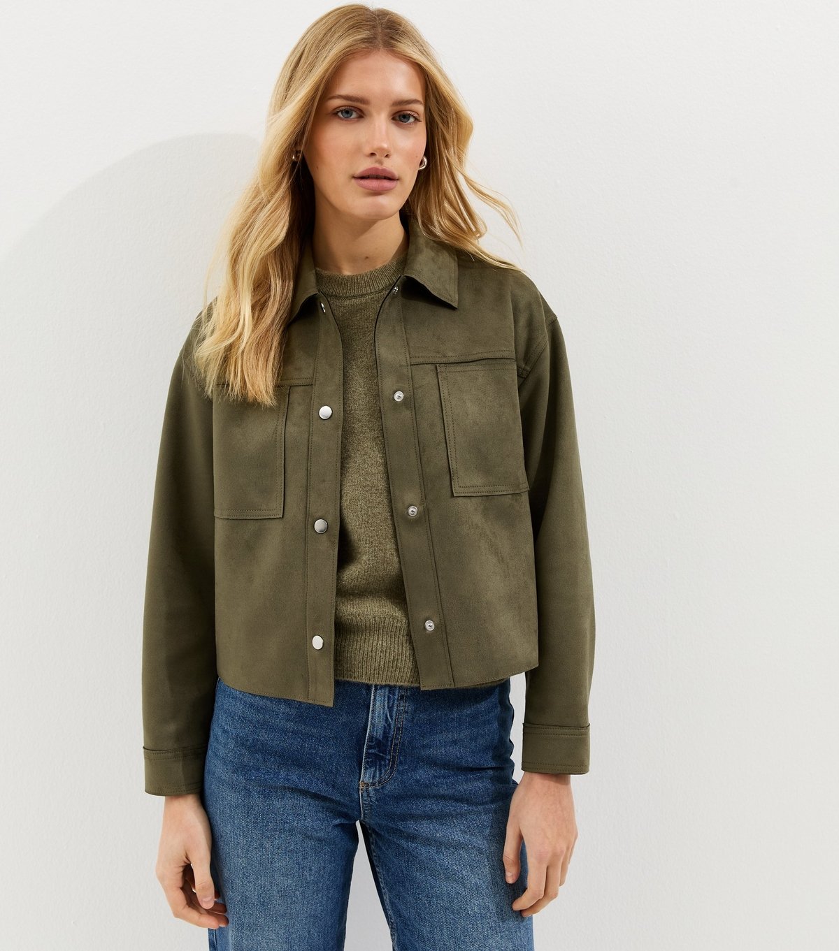 New Look Women's Light Khaki Faux Suede Boxy Shacket New Look - 2