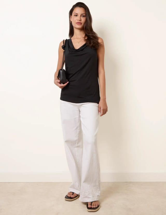 Blue Vanilla Sleeveless Cowl Neck Viscose Jersey Top - 2
