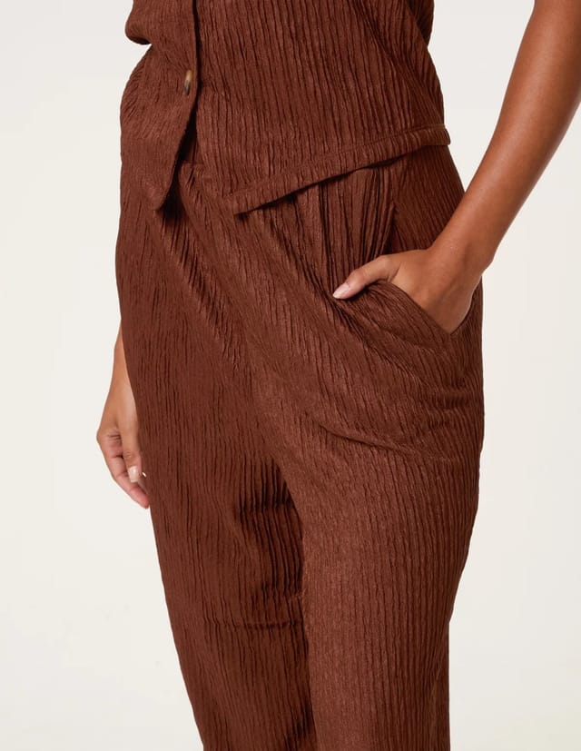 Blue Vanilla Crinkle Elasticated Waist Wide Leg Trousers - 3