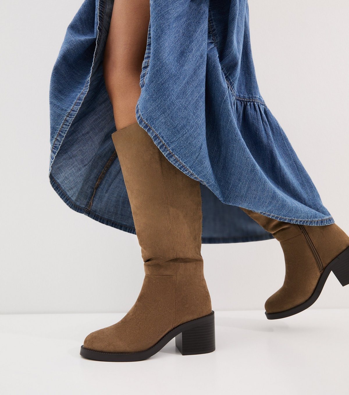 New Look Women's Light Brown Faux Suede Heeled Knee High Boots Vegan New Look - 2