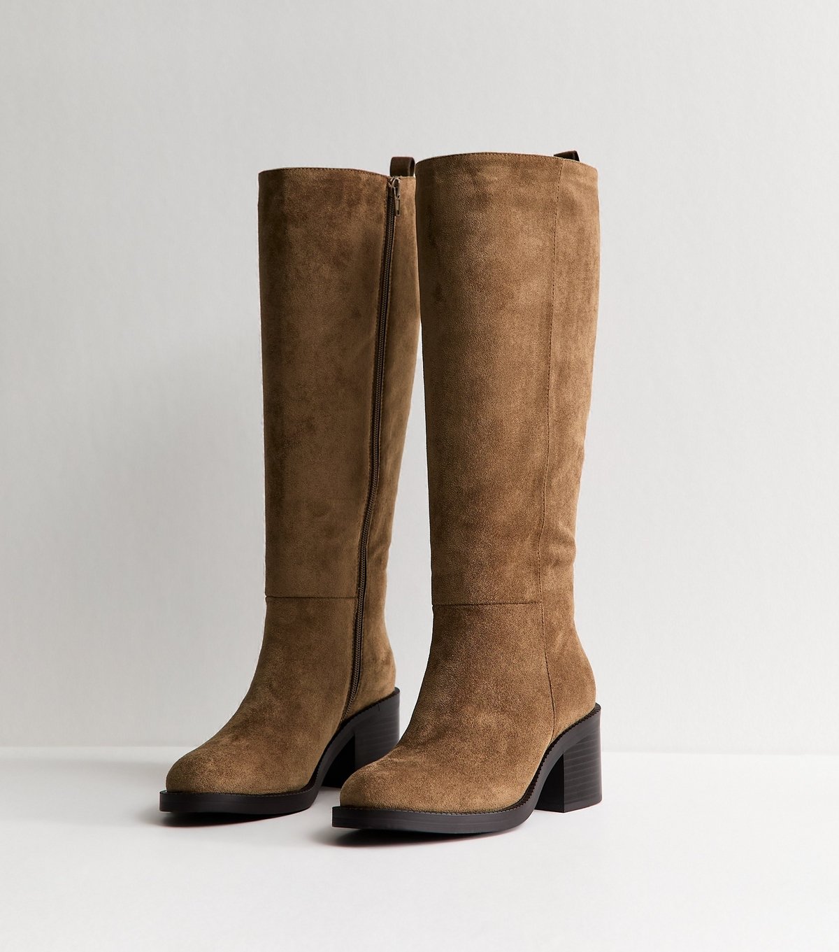 New Look Women's Light Brown Faux Suede Heeled Knee High Boots Vegan New Look - 4