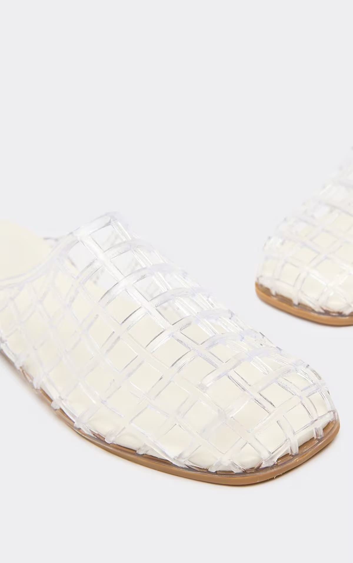EGO EGO White Rubber Woven Detail Closed Toe Flat Mule, Women's Size
