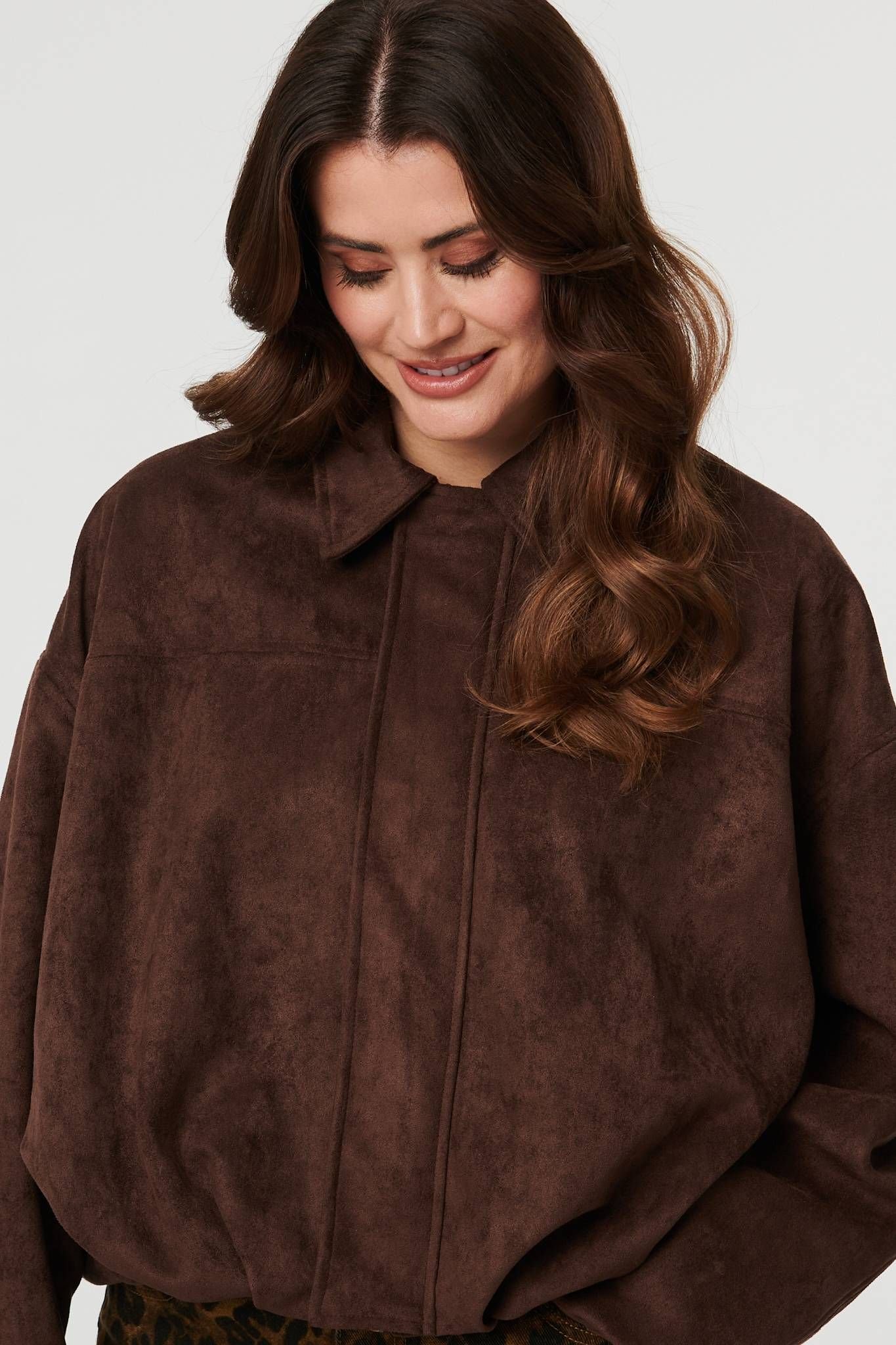 Izabel London Izabel London Women's Faux Suede Long Sleeve Cropped Jacket in Brown - 2