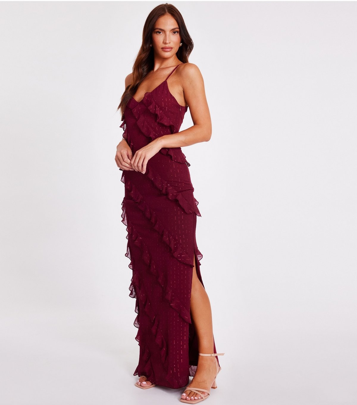 Quiz Women's Dark Red Chiffon Ruffle Midaxi Dress Quiz New Look - 2