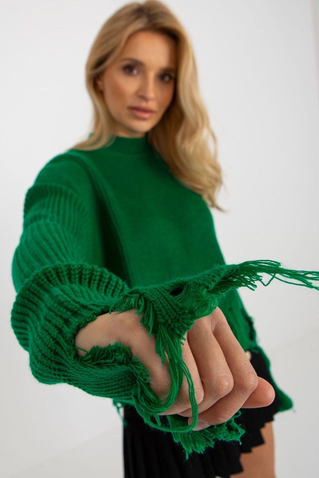 Love Lace Love Lace Women's Stand Collar Loose Fit Long Sleeve Sweater in Green - 4