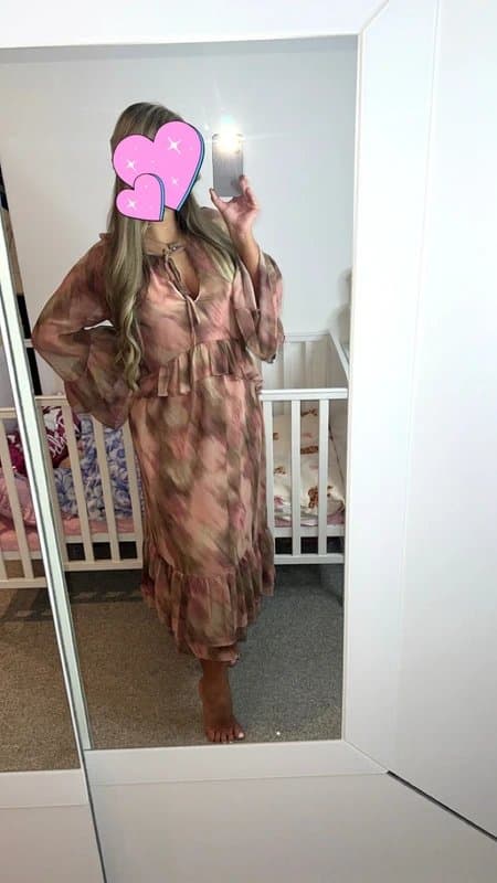 New Look Pink blurred floral print chiffon midi dress