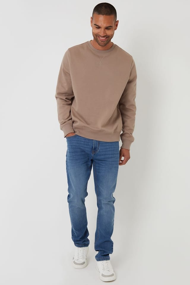 Threadbare Threadbare Men's Cotton Blend Crew Neck Sweatshirt in Taupe - 3