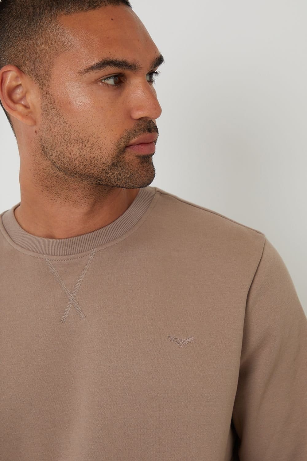 Threadbare Threadbare Men's Cotton Blend Crew Neck Sweatshirt in Taupe - 4