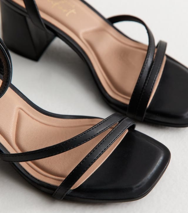 New Look Women's Wide Fit Black Double Strap Block Heel Sandals Vegan New Look - 3