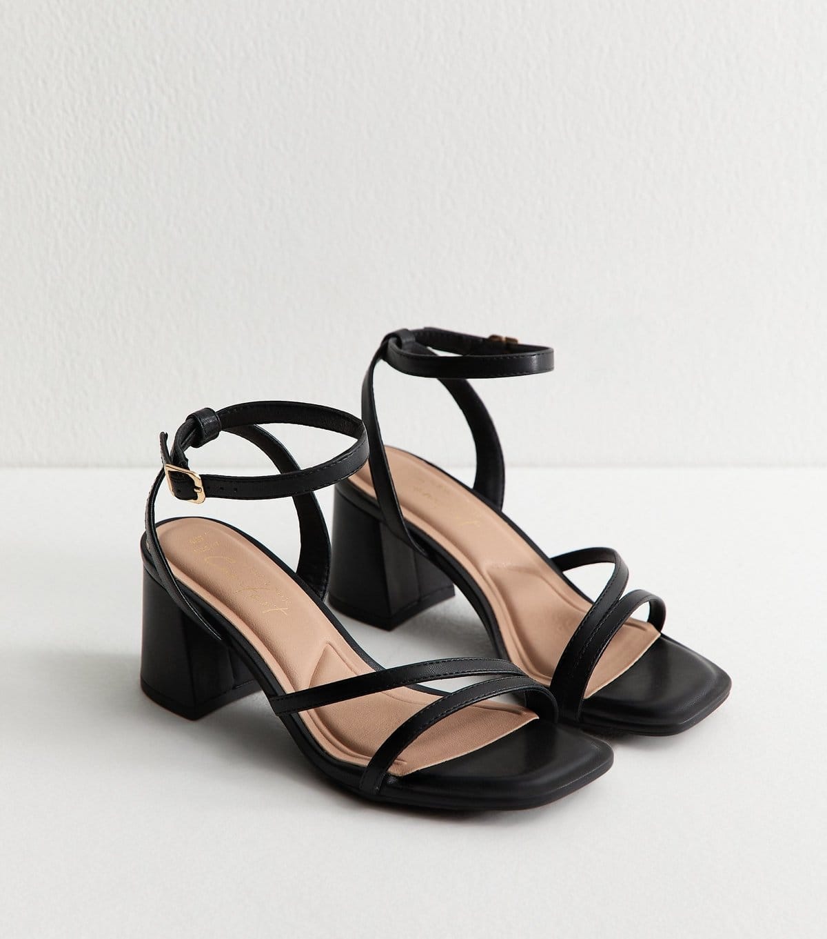 New Look Women's Wide Fit Black Double Strap Block Heel Sandals Vegan New Look - 4