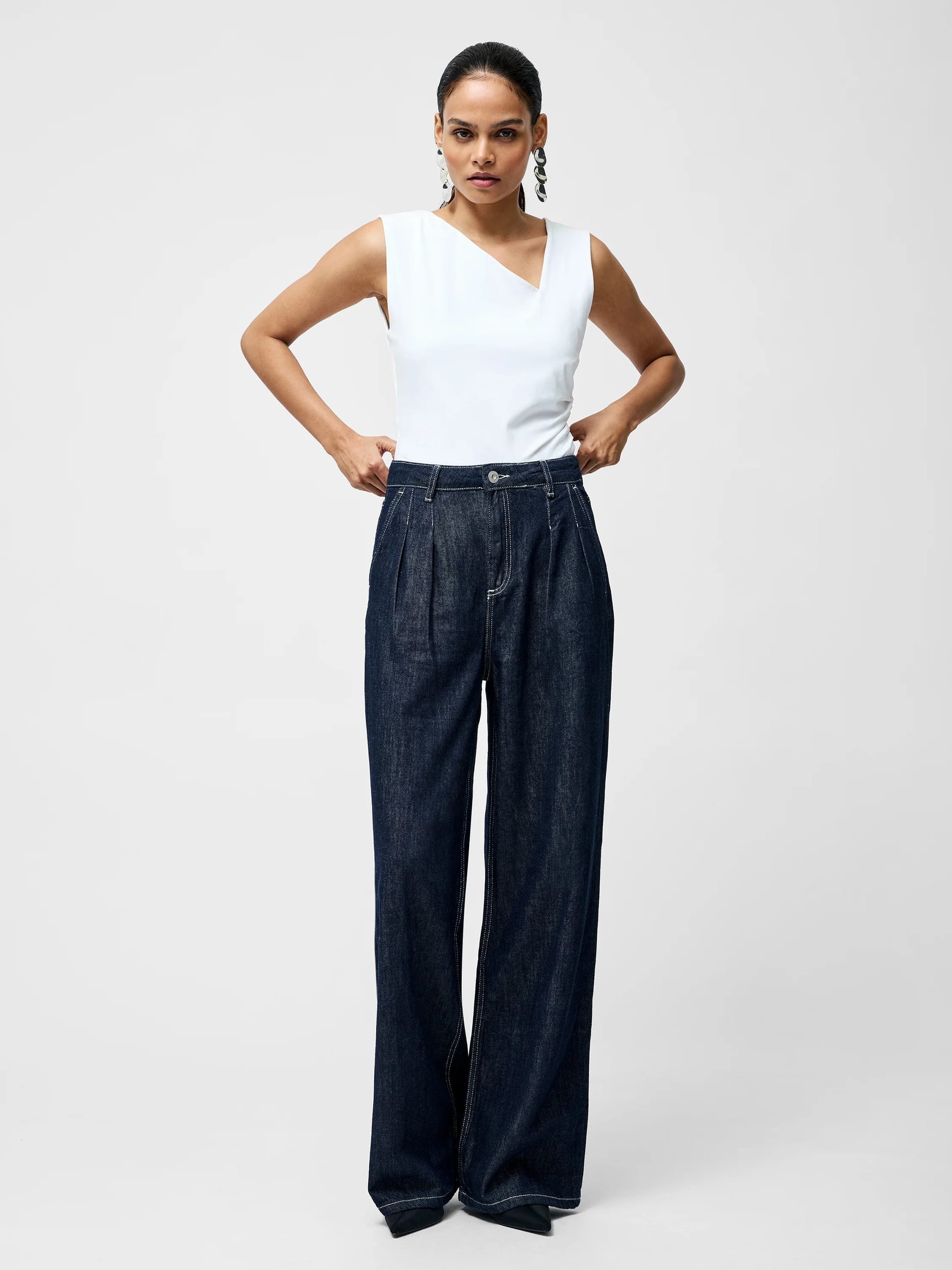 French Connection White Cotton Asymmetric Bodysuit