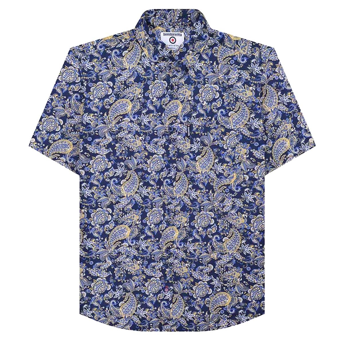 Lambretta Lambretta Men's Paisley Short-Sleeved Shirt in Navy - 2