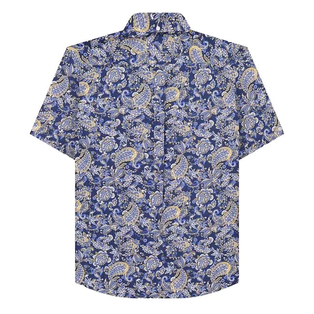 Lambretta Lambretta Men's Paisley Short-Sleeved Shirt in Navy - 2