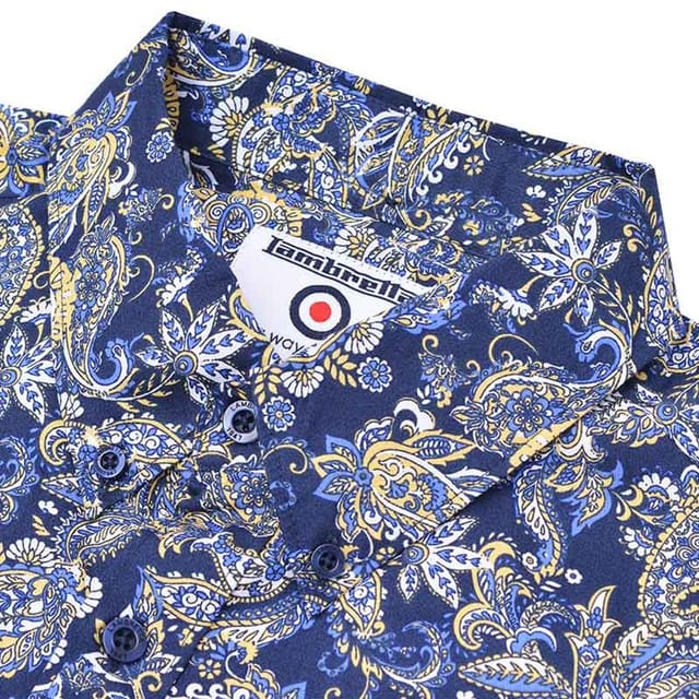 Lambretta Lambretta Men's Paisley Short-Sleeved Shirt in Navy - 3