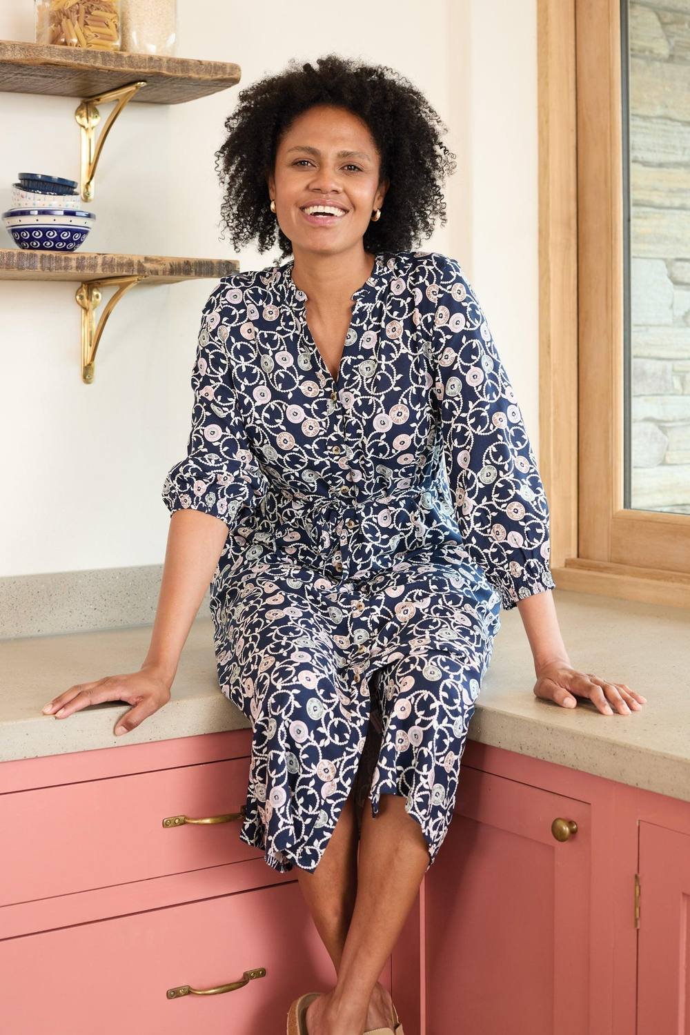 Lily & Me Lily & Me Women's Leoni Printed Shirt Dress in Navy - 3