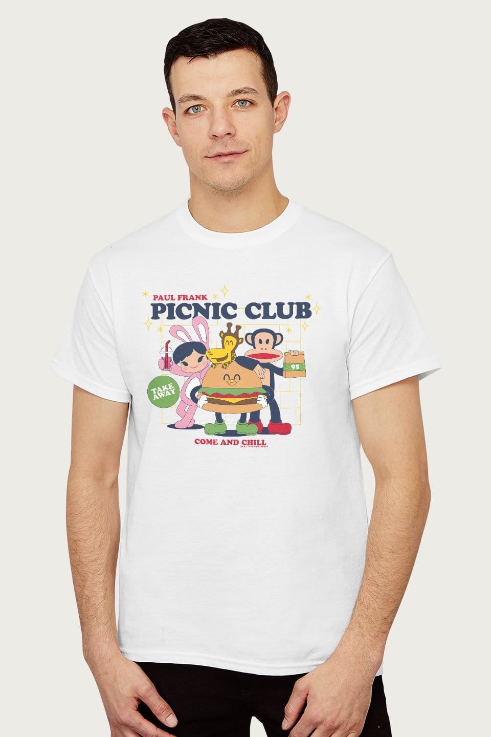 Paul Frank Paul Frank Men's Diner Picnic Club Takeaway Julius Monkey Come & Chill T-Shirt in White - 1
