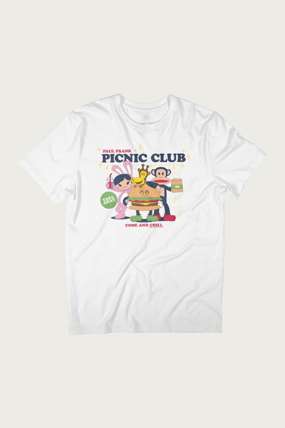 Paul Frank Paul Frank Men's Diner Picnic Club Takeaway Julius Monkey Come & Chill T-Shirt in White - 2
