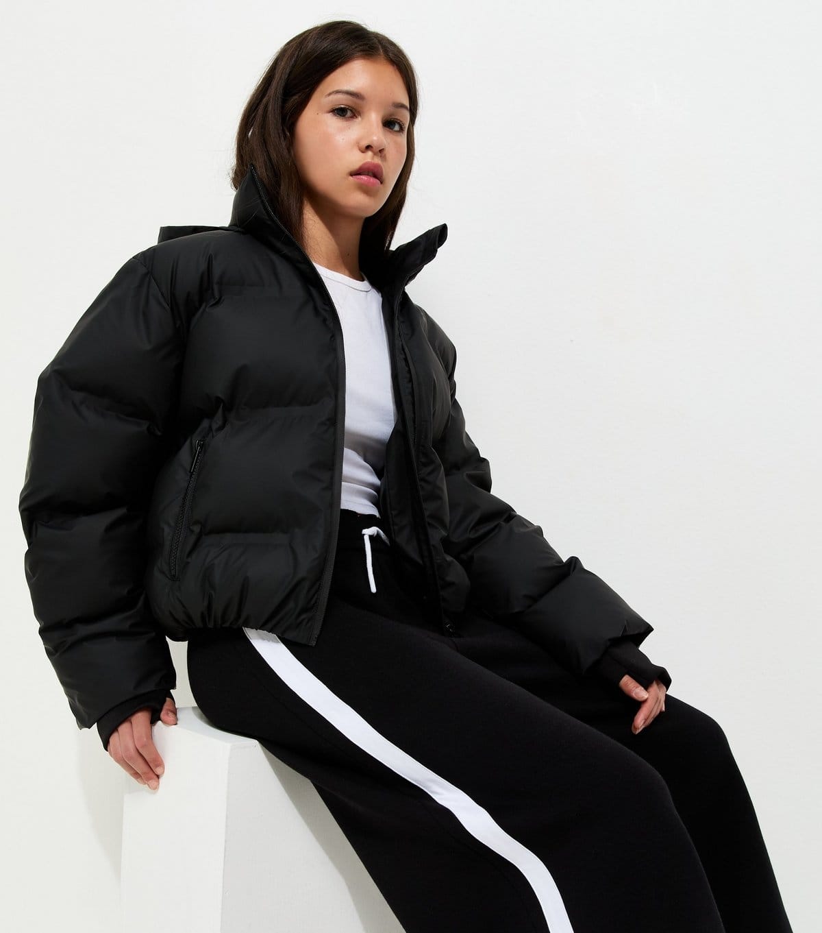 New Look Black Crop Padded Puffer Jacket