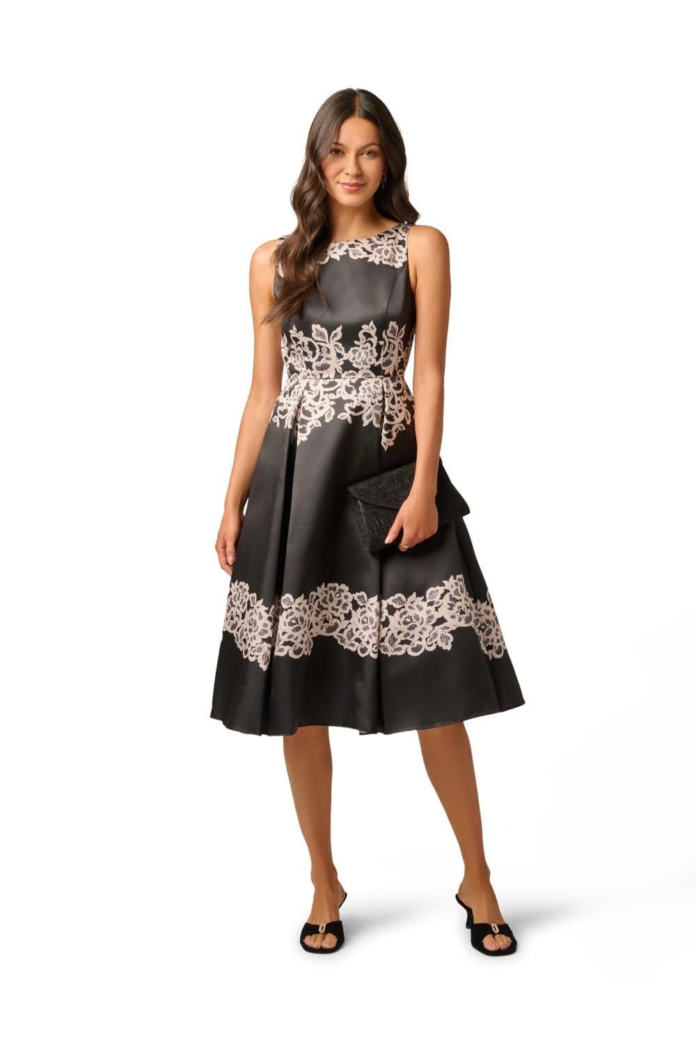 Adrianna Papell Adrianna Papell Women's Lace Printed Mikado Dress in Black