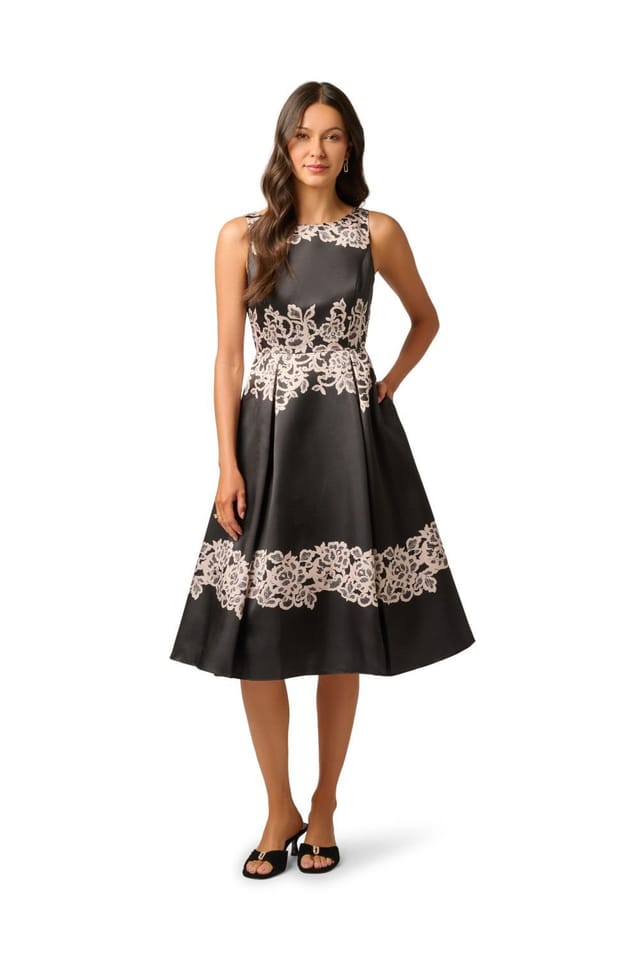 Adrianna Papell Adrianna Papell Women's Lace Printed Mikado Dress in Black - 2
