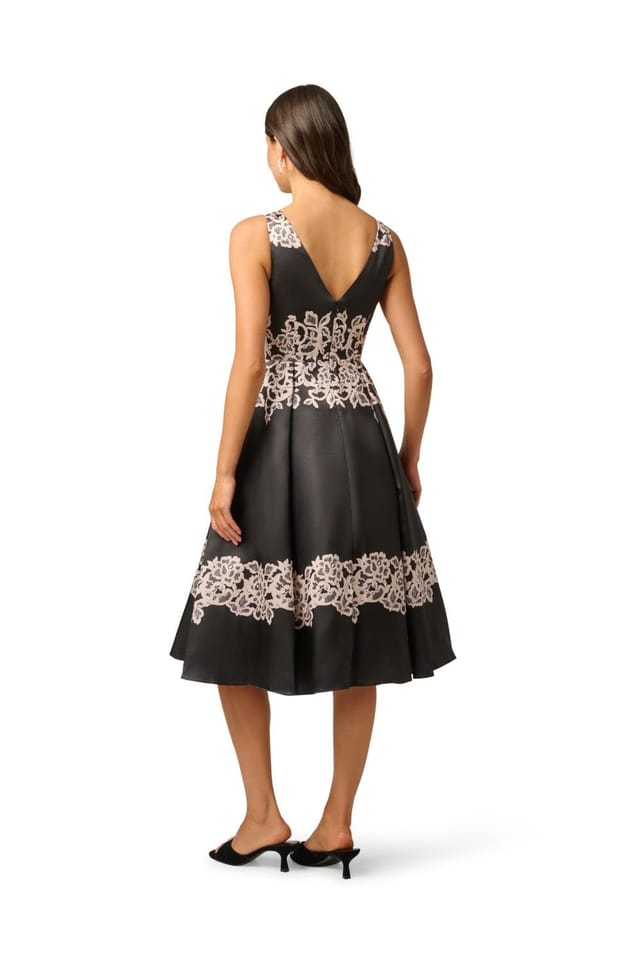 Adrianna Papell Adrianna Papell Women's Lace Printed Mikado Dress in Black - 3