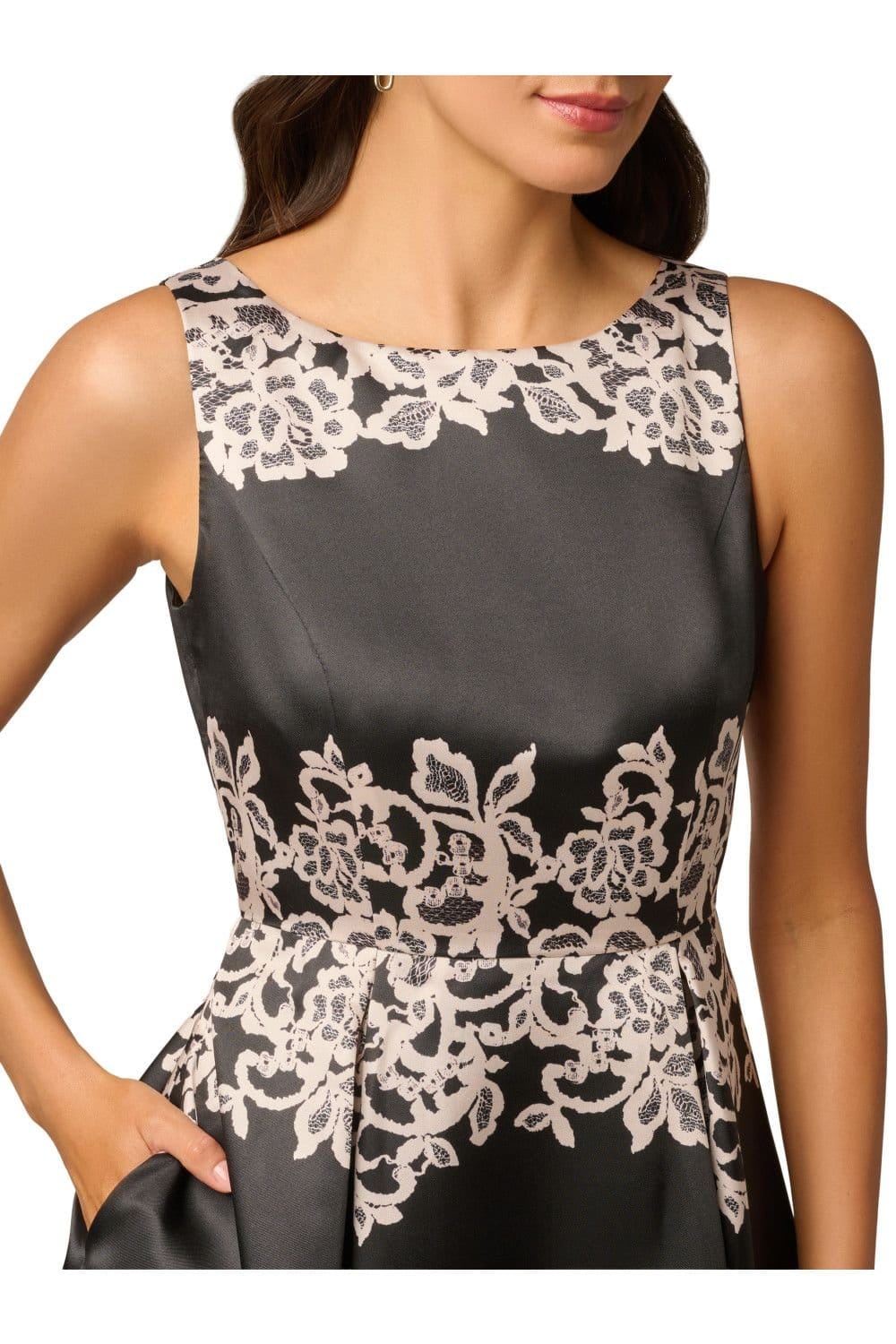 Adrianna Papell Adrianna Papell Women's Lace Printed Mikado Dress in Black - 4