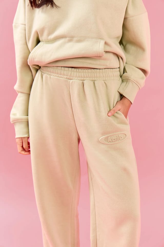 Kaiia Kaiia Oval Embossed Wide Leg Joggers Pistachio Cream - 2