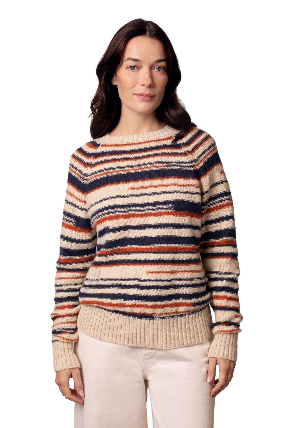 Celtic & Co Celtic & Co Women's Donegal Broken Stripe Sweater in Light Beige