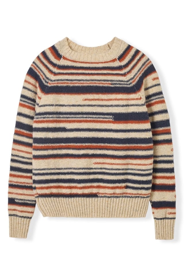 Celtic & Co Celtic & Co Women's Donegal Broken Stripe Sweater in Light Beige - 2