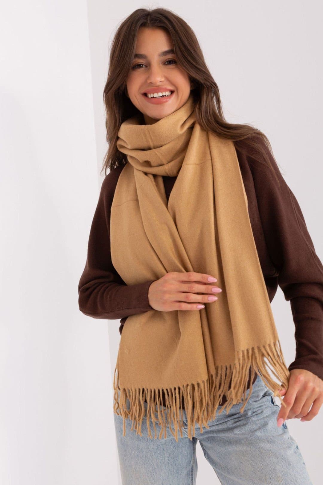 Love Lace Love Lace Women's Warm Long Winter Scarf with Decorative Tassels & Soft Cozy Feel in Camel
