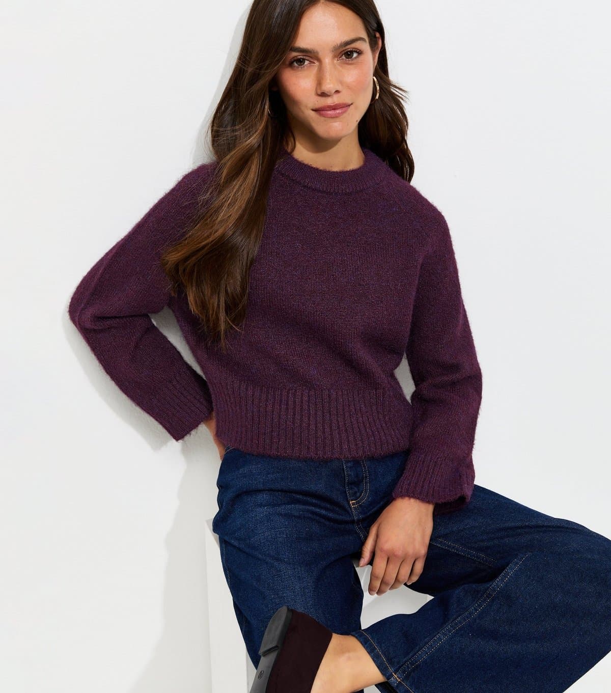 New Look Women's Petite Bright Purple Raglan Sleeve Knitted Jumper with Wool New Look