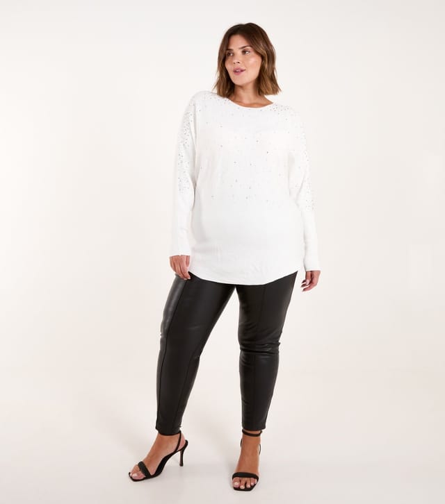 Blue Vanilla Women's Plus Size White Sparkly Jumper Curves Blue Vanilla New Look - 2