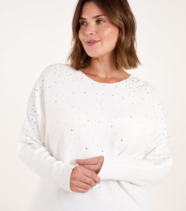 Blue Vanilla Women's Plus Size White Sparkly Jumper Curves Blue Vanilla New Look - 3