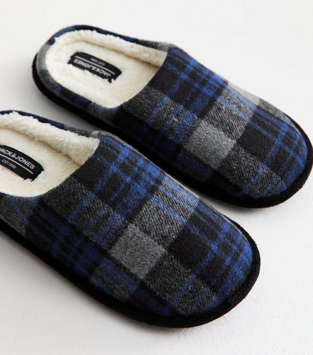 jack & jones Men's Navy Checked Fleece Lined Slippers Jack & Jones New Look - 3