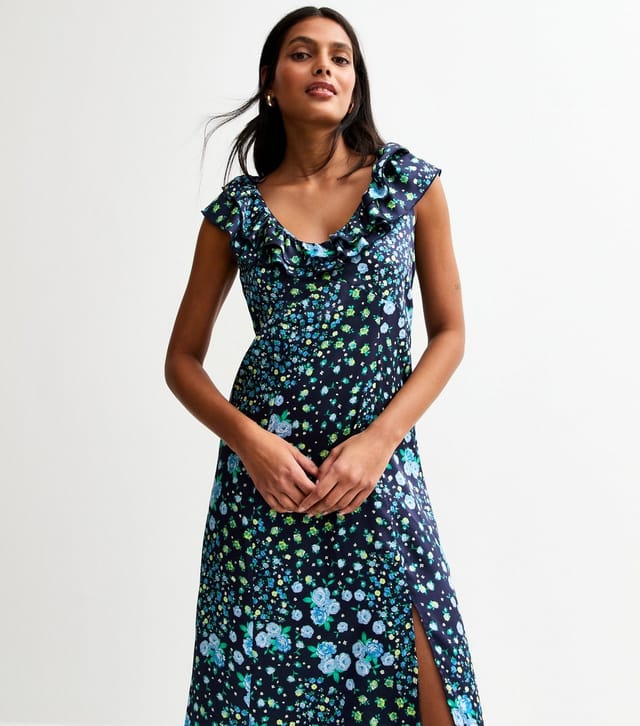 New Look Women's Black Rose Print Slit Hem Midi Dress New Look - 3