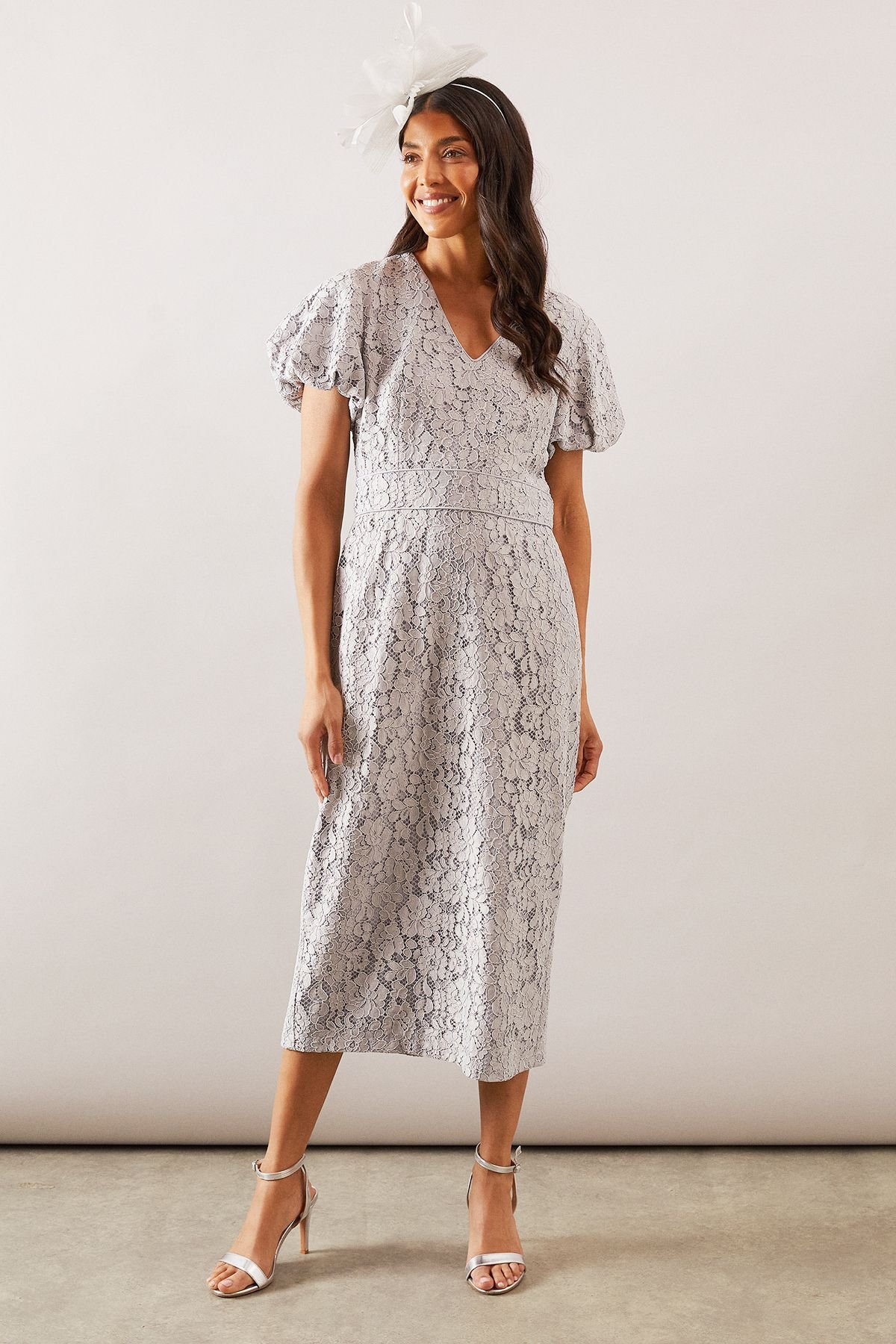 Wallis Wallis Women's Occasion Lace Pencil Midi Dress in Grey - 2