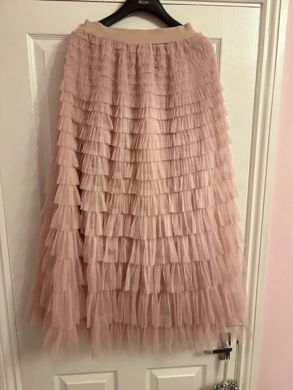 ASOS ASOS lined blush pink teired skirt ruffle maxi wedding party festival 12 same day post