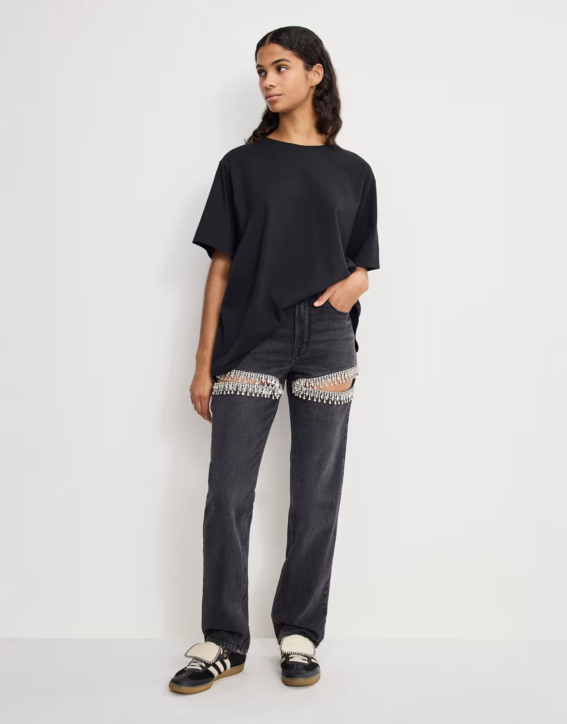 ASOS Good American good icon embellished straight leg jeans in black wash